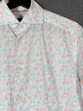 Eton Floral Slim Fit Button Up Long Sleeve Shirt - Men's Size S - White Pink